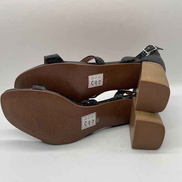 Crevo Kaitlin Black Croc Leather Block Heel Sandals Open Toe Sz 9.5 Memory Foam - Picture 12 of 14